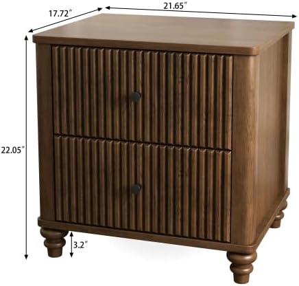 Fluted Nightstand, 21.65 Inch Wide Mid Century Modern Bedroom Side Table with...