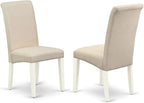 East West Furniture DLBA3-WHI-01 3 Piece Modern Dining Table Set Contains a Round Wooden Table with Dropleaf and 2 Cream Linen Fabric Upholstered Parson Chairs, 42x42 Inch, Linen White