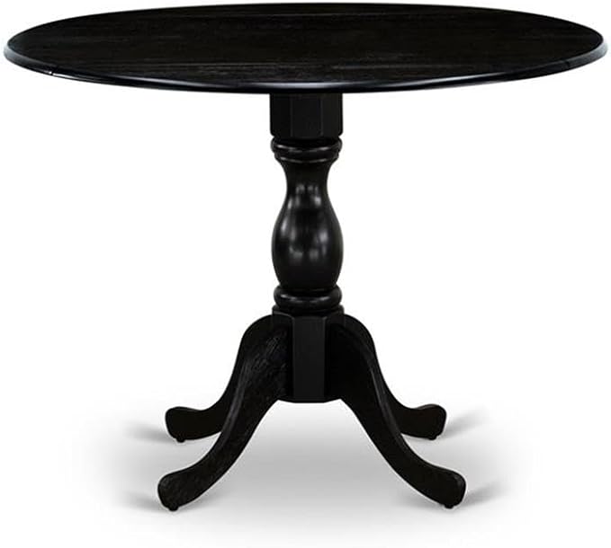 East West Furniture DLMZ5-AB6-50 5 Piece Dining Room Furniture Set Includes a Round Dining Table with Dropleaf and 4 Dark Gotham Grey Linen Fabric Parson Chairs, 42x42 Inch, Wirebrushed Black