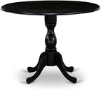 East West Furniture DLMZ3-AB6-06 3 Piece Modern Dining Table Set Contains a Round Wooden Table with Dropleaf and 2 Shitake Linen Fabric Parsons Dining Chairs, 42x42 Inch, Wirebrushed Black