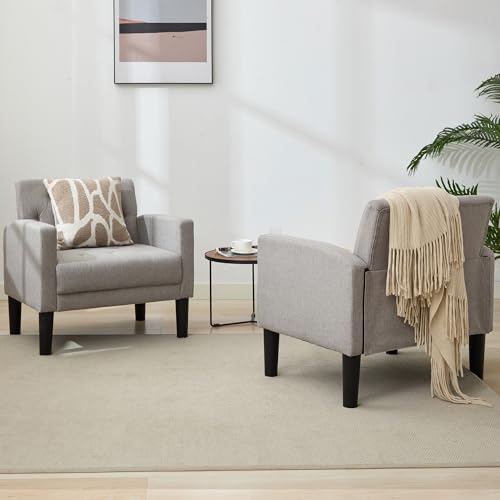 Tufted Accent Chairs Set of 2, Upholstered Armchairs for Living Room