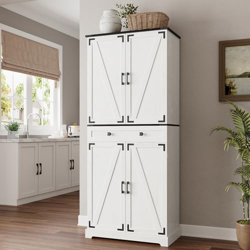 ELYKEN 72" Kitchen Pantry Storage Cabinet with Drawer, 3 Pull Out Shelve...