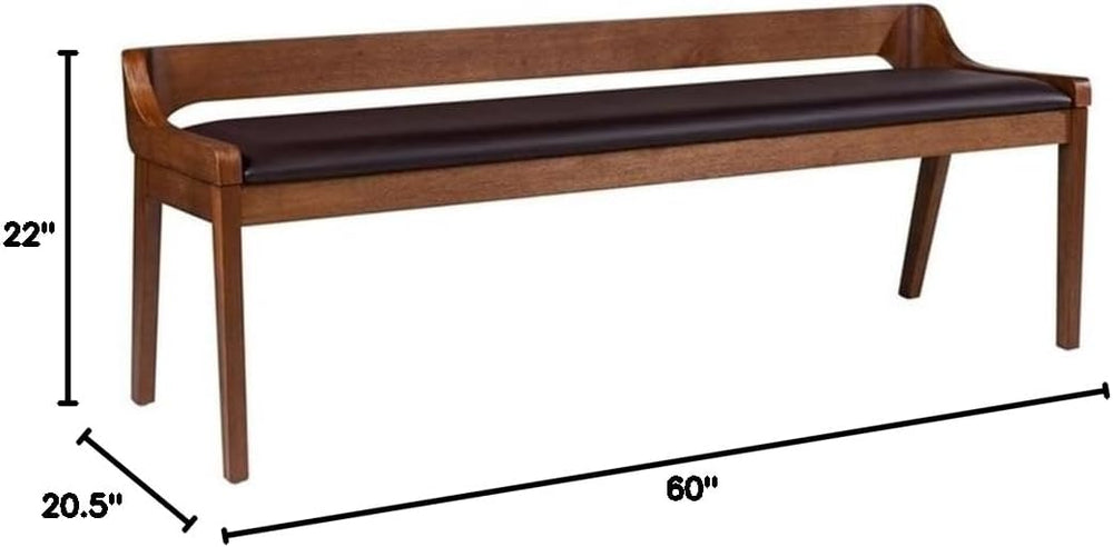 MAKLAINE Mid-Century Rubberwood Dining Bench, Chestnut Wire-Brush Finish, Fau...