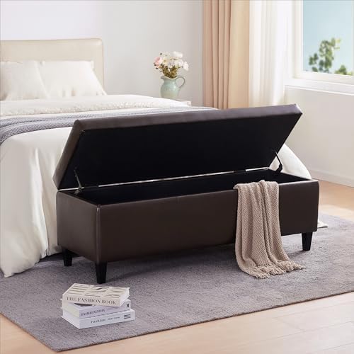 HUIMO Faux Leather Storage Ottoman Bench 50.3 Inch Extra Long PU Upholstered ...