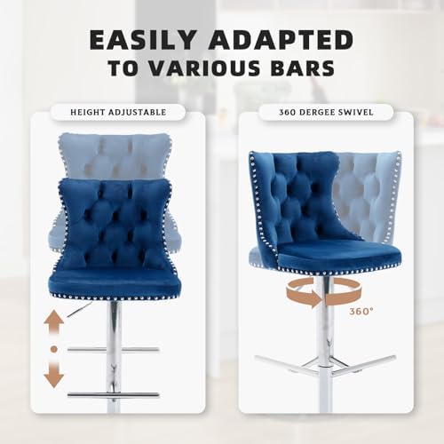 33’’ Velvet Swivel Bar Stools Set of 2 Kitchen Counter Adjustable Height Upho...
