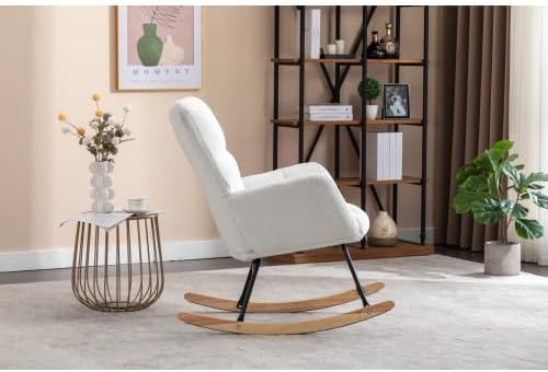 Rocking Chair, Upholstered Teddy Fabric Glider Chairs, Lounge Accent Armchair...