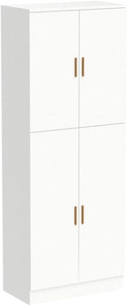 ECACAD Kitchen Pantry with 4 Doors & Adjustable Shelves, 5-Tier Wood Storage Cabinet, Freestanding Kitchen Cupboard Floor Cabinet for Living Room, White (23.3”W x 11.8”D x 61.2”H)