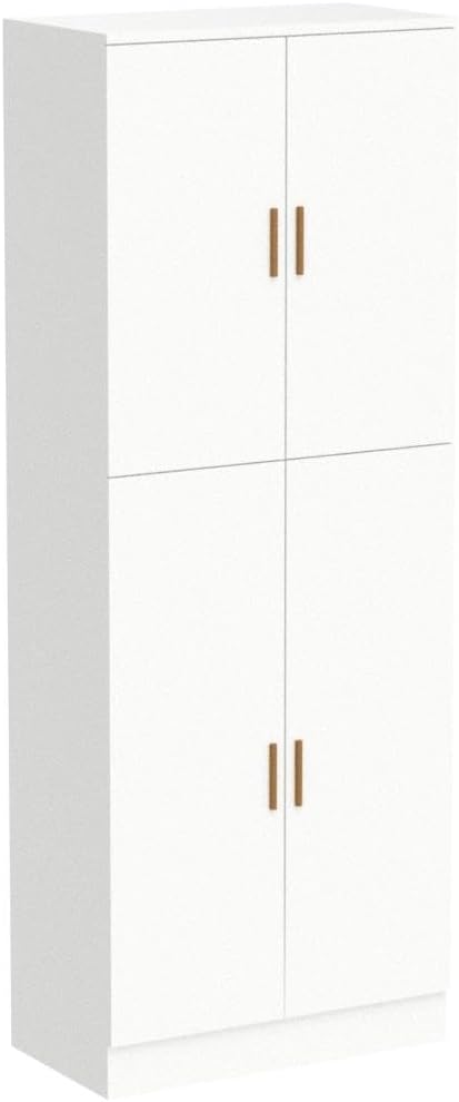 ECACAD Kitchen Pantry with 4 Doors & Adjustable Shelves, 5-Tier Wood Storage Cabinet, Freestanding Kitchen Cupboard Floor Cabinet for Living Room, White (23.3”W x 11.8”D x 61.2”H)