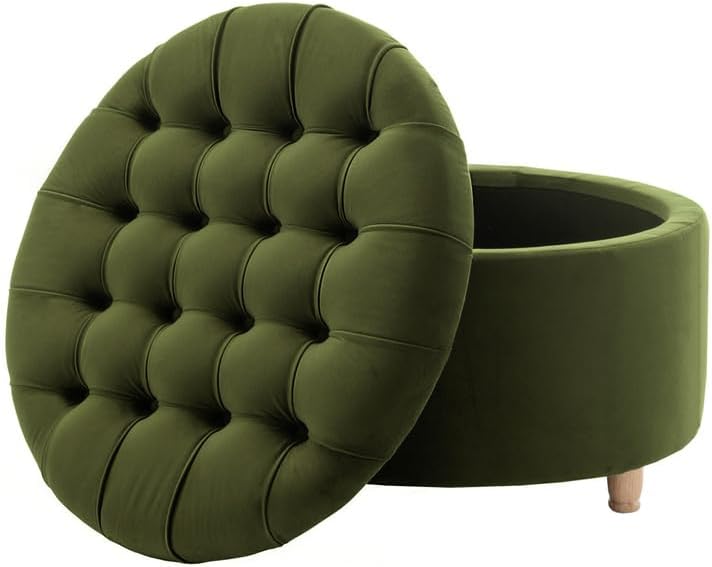 Niche Knight 28-Inch Large Round Pintucked Storage Ottoman with Lift-Off Lid,...