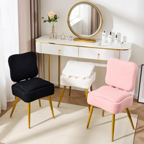 Small Vanity Chair with Storage and Foldable Backrest Black