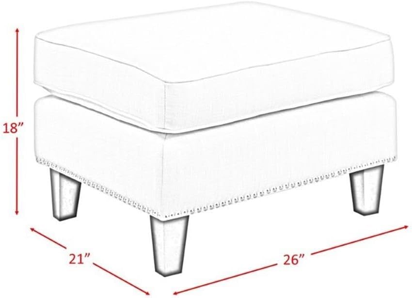 BOWERY HILL Solid Wood Frame Ottoman, Teal Fabric Upholstery, Nail Head Trim,...
