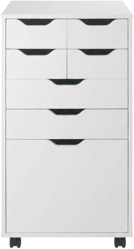 Furnifact White Tall Mobile Storage Cabinet, Multi-Storage Rolling Pantry, Co...