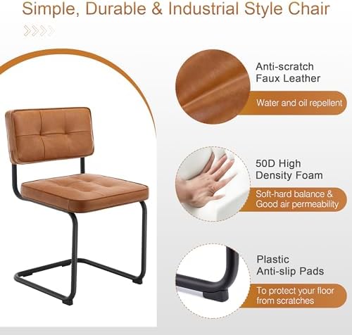 Zesthouse Faux Leather Dining Chairs Set of 6, Industrial Metal Chairs with M...