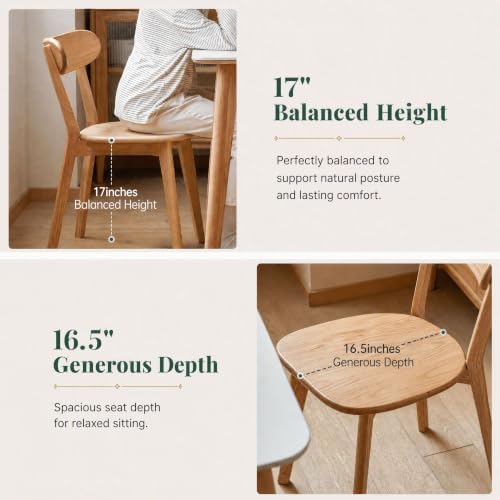 YESWOOD Oak Dining Chairs, 100% Solid Wood Kitchen Chairs with Curved Backres...