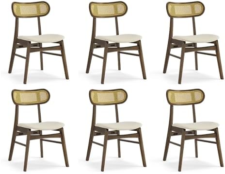 KISLOT Rattan Dining Chairs Set of 6, Upholstered Kitchen Chairs, Walnut