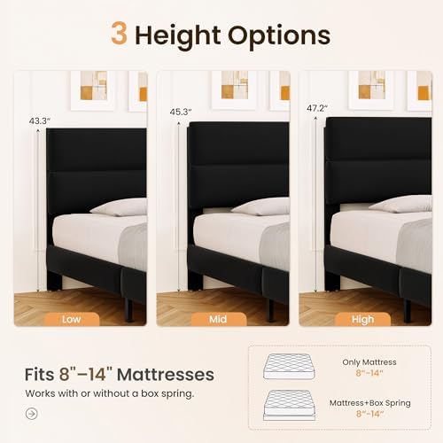 GRUSIGN King Size Platform Bed Frame with Velvet Headboard, Adjustable Height...