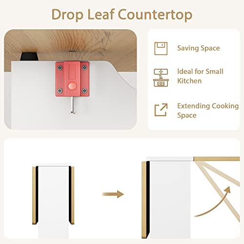 IDEALHOUSE FoldingTable, Drop Leaf Dining Table with 6 Wheels and 2-Layer Sto...