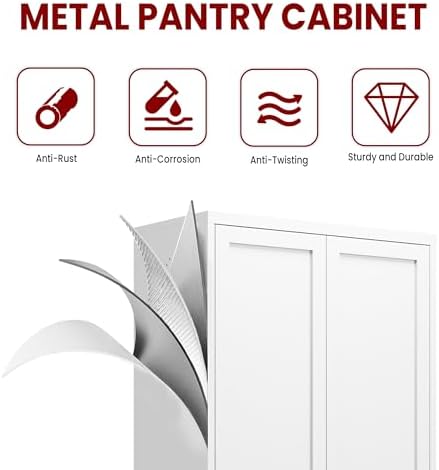 AQY Metal Pantry Cabinet, 72" White Kitchen Storage Cabinet with Doors