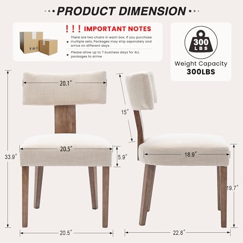 HNY Mid Century Modern Dining Chairs Set of 6, Upholstered Linen Kitchen &amp...