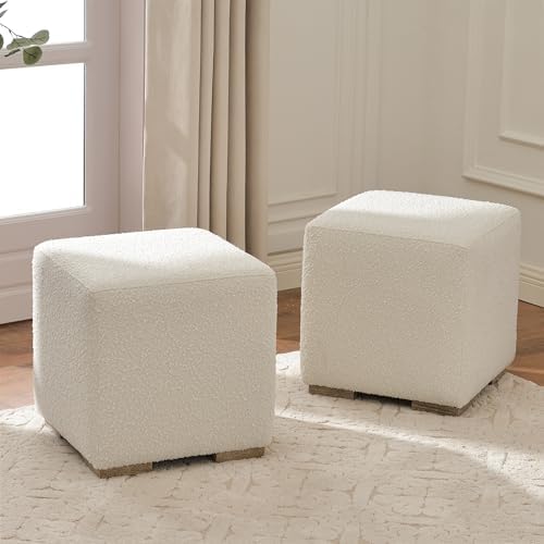 KINWELL 18.5" Wide Modern Square Boucle Ottoman Set of 2 | Cube Ottoman ...