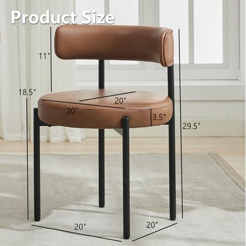 Faux Leather Dining Chairs Set of 4, Mid Century Modern, Brown