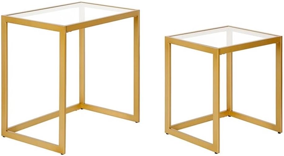 MAKLAINE Contemporary Metal/Tempered Glass Side Table, 22 in, Brass Finish, H...