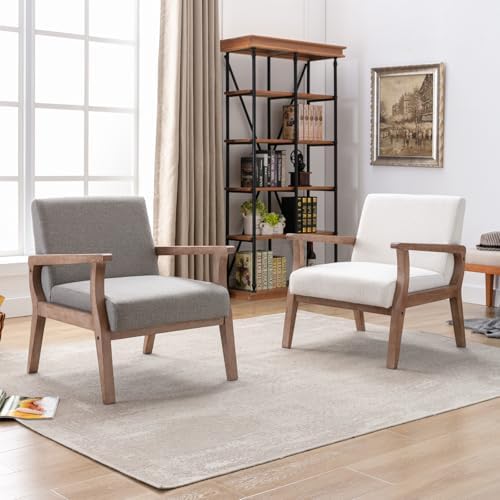 BESTANO Mid Century Modern Accent Chair Set of 2, Linen Upholstered Living Ro...