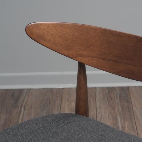 Solid Rubberwood Dining Chairs Set of 4, Mid-Century Modern Chair with Ergonomic Curved Backrest, Walnut Frame and Black Polyurethane Foam Padded Seat