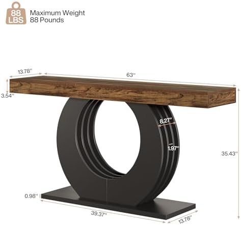 Tribesigns 63-Inch Console Sofa Table, Rustic Industrial Farmhouse Entryway T...