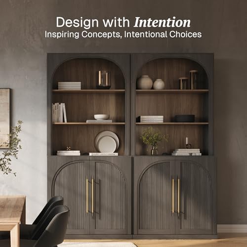 BELLEZE Storage Cabinet with Hutch Set of 2, 72" Tall Modern Wood Sidebo...