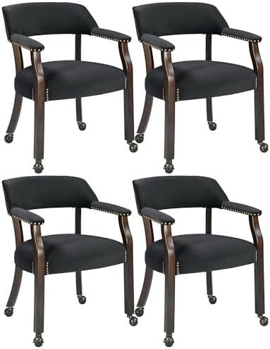 LEEMTORIG Set of 4 Large Dining Chairs with Casters and Arms, Rolling Dining ...