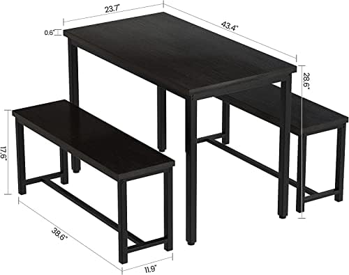 Dining Room Table Set with 2 Benches, Farmhouse Dining Table Set for 4-6, Woo...