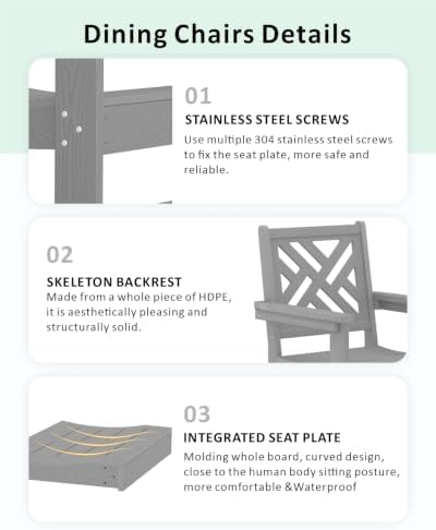 HDPE Outdoor Dining Set for 6,Patio Dining Set with Umbrella Hole,Weather Saf...
