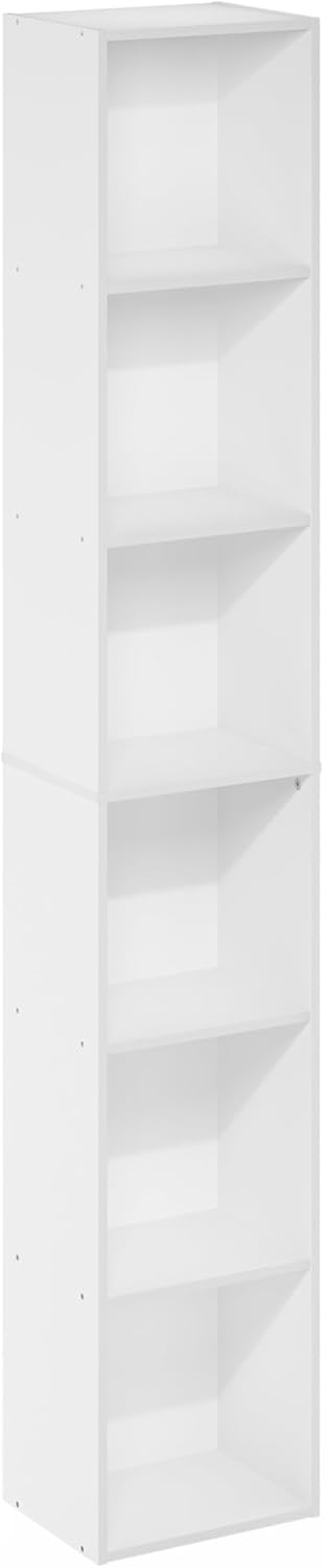 Furinno LUDER Book Shelf, 6-Tier Tall Modern Bookshelf, Bookcase with Open Shelves, 9.3 x 12 x 71, for Living Room, Bedroom, Home Office, White