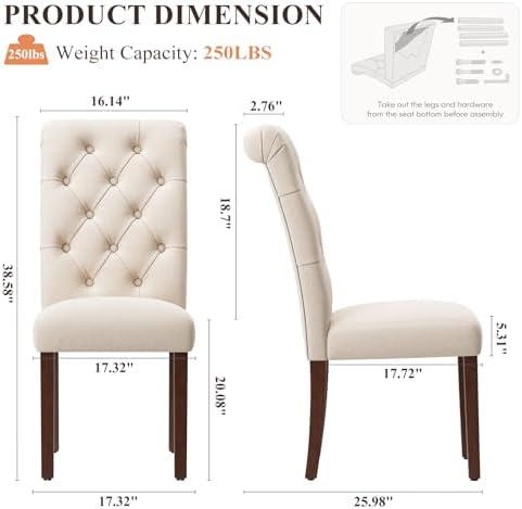 MALOL Upholstered Tufted Dining Room Chairs Set of 2, Parsons Kitchen Chairs ...