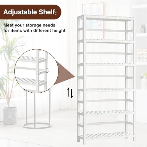VASMIA 6-Tier Bamboo Shelf,Bamboo Storage Shelving Unit,Tall Bookcase with Ad...