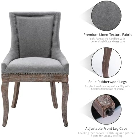 Modern Dining Chairs Set of 4, Fabric Upholstered High Back Chairs with Nailh...