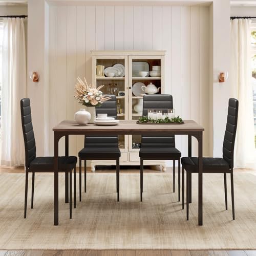 Gizoon 5-Piece Dining Table Set for 4, Kitchen Table with PU Chairs Grey