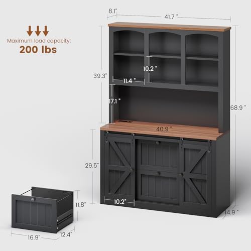 SEDETA 2 Drawer File Cabinet with Power Strip, 41” Farmhouse Filing Cabinet f...