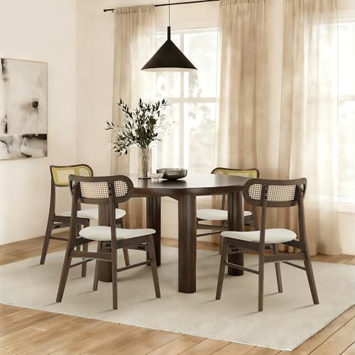 KISLOT Rattan Dining Chairs Set of 6, Upholstered Kitchen Chairs, Walnut