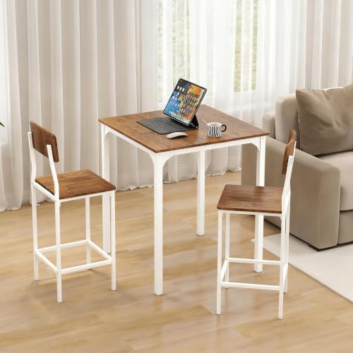 HOMCOM 3-Piece Counter Height Bar Table Space-Saving Walnut/White