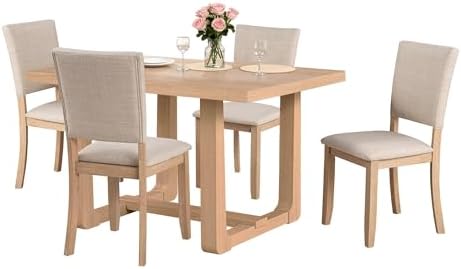 Rectangle Dining Table Set of 4, 48" Kitchen Table and Upholstered Chairs