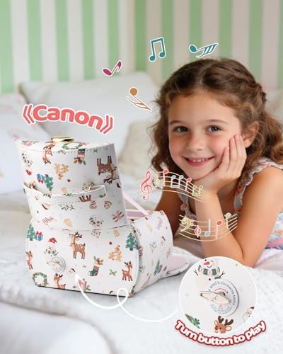 VLANDO 2 Layer Girls Musical Jewelry Box with Ballerina and Large Drawers | Rotating Dancer Plays Canon Melody, Top Dividers Store Rings and Small Treasures, Half-Moon Design, Birthday Christmas Gift