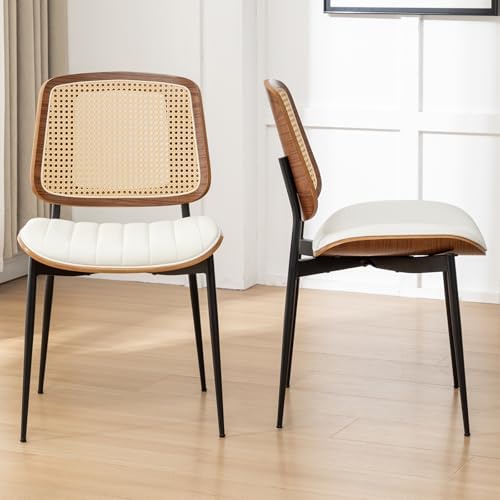 Rattan Dining Room Chairs Set of 2, Mid Century Modern Kitchen Ktichen Chairs...
