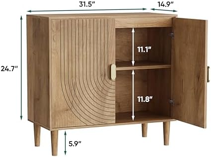 Smuxee Oak Sideboard Cabinet, Freestanding Buffet Cabinet with Line Groove De...
