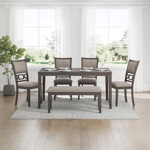 Signature Design by Ashley 6-Piece Wood Dining Table Set with Bench, Gray