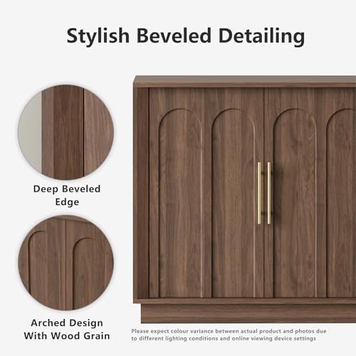 FORTUNETEC 67" Sideboard Buffet Cabinet with Storage, Arched Doors, Walnut