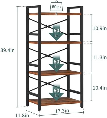 4 Tier Bookshelf, Small Book Shelf, Bookcase with Metal Frame & Wood Shelf