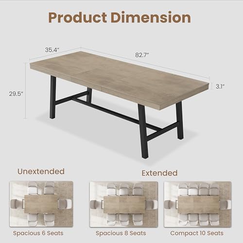 GarveeHome 63-83" Extendable Dining Table, Industrial Rectangular Dining...