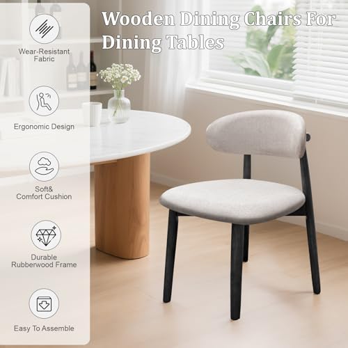 Farmhouse Dining Chairs Set of 4,Mid Century Modern Fabric Upholstered Kitche...